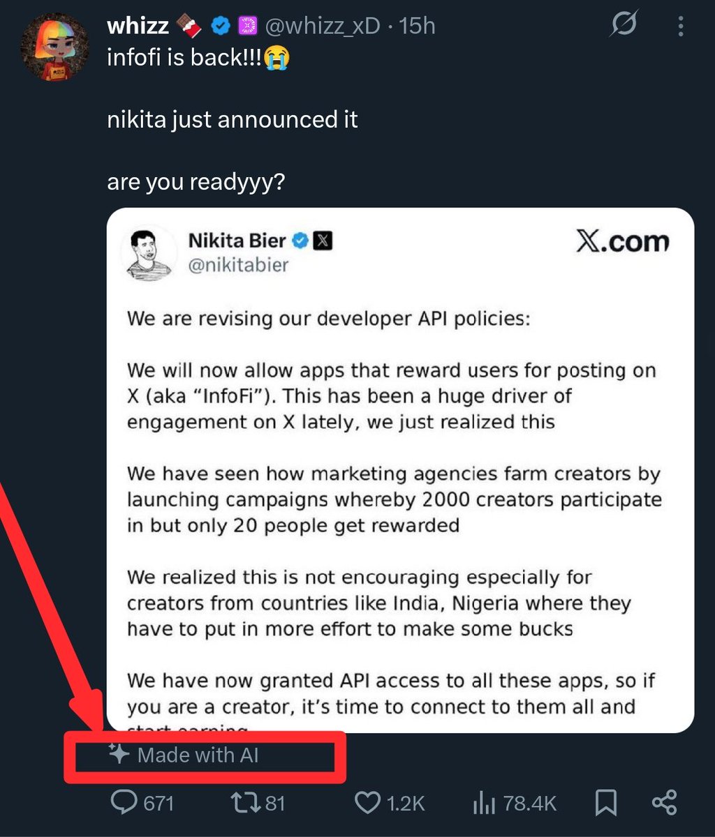 You can now know if a post was AI-fabricated on 𝕏. 

gud tek especially for a place like here.
