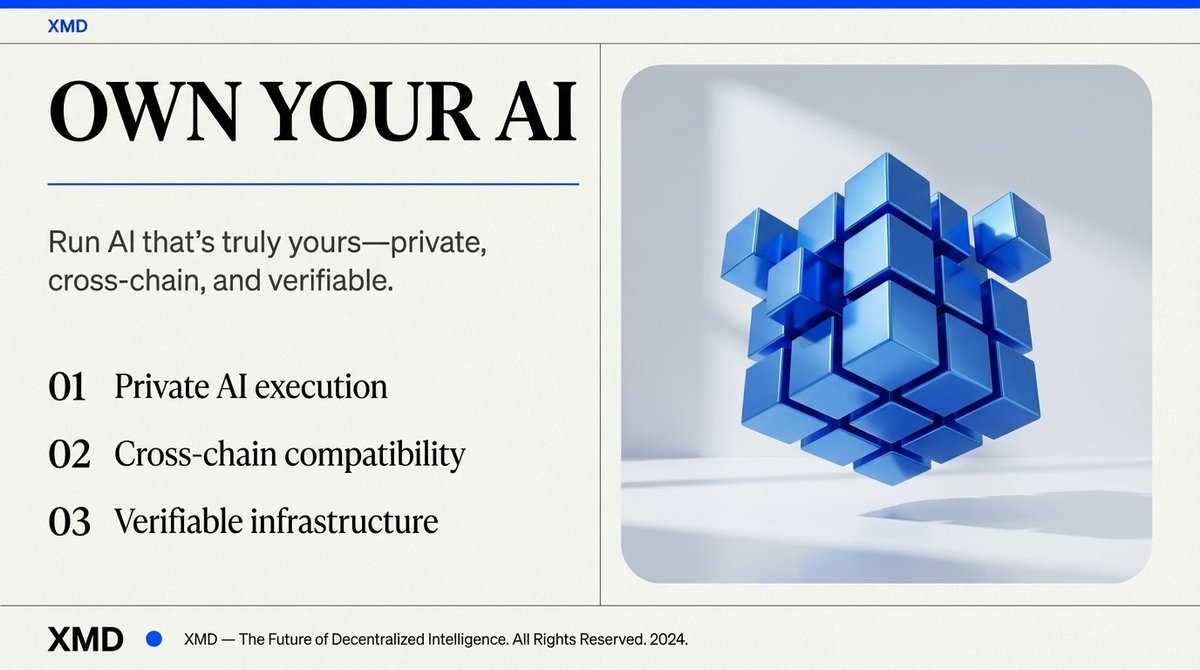 You ever notice how most 'AI + crypto' projects are just wrappers around OpenAI with a token slapped on?

We built $XMD so you can run AI that’s actually yours - private, cross-chain, and verifiable.

Not a plugin. Not a middleman. Infrastructure.