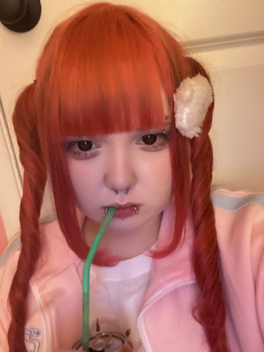 raincandypien's tweet image. flashback to my chopped red hair but here’s a photo of me drinking a diet coke like and subscribe for more guys