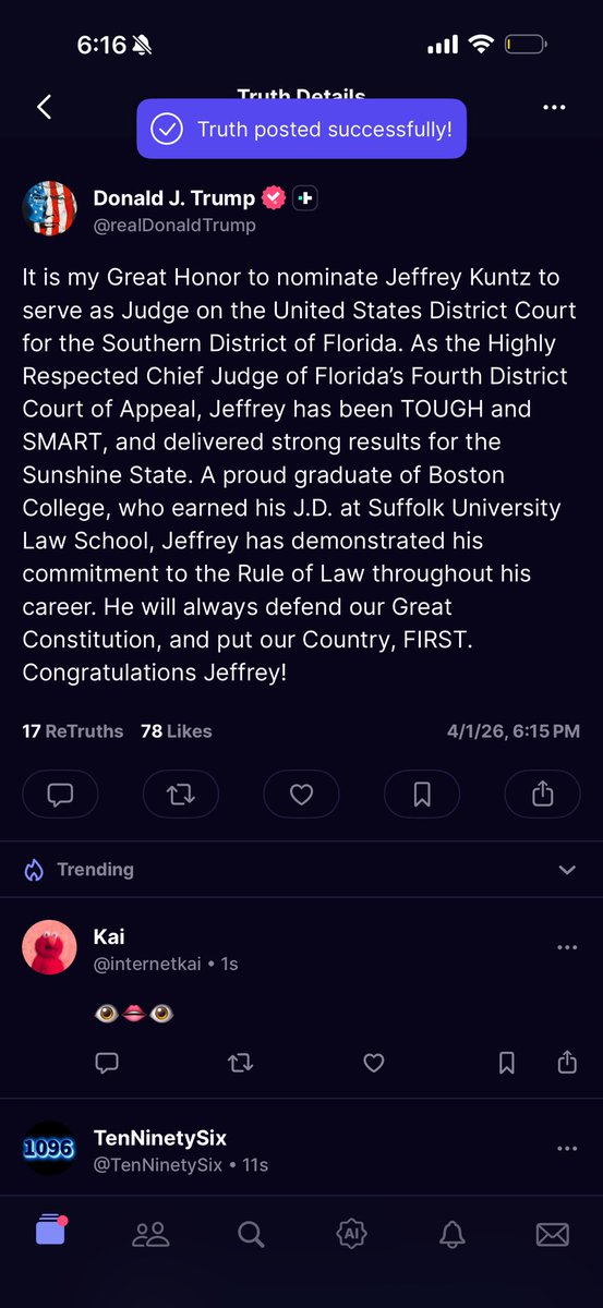 internet_kai's tweet photo. Day 1 of me saying most of Trump’s truth social posts are botted: https://t.co/8PcYXGNvXX