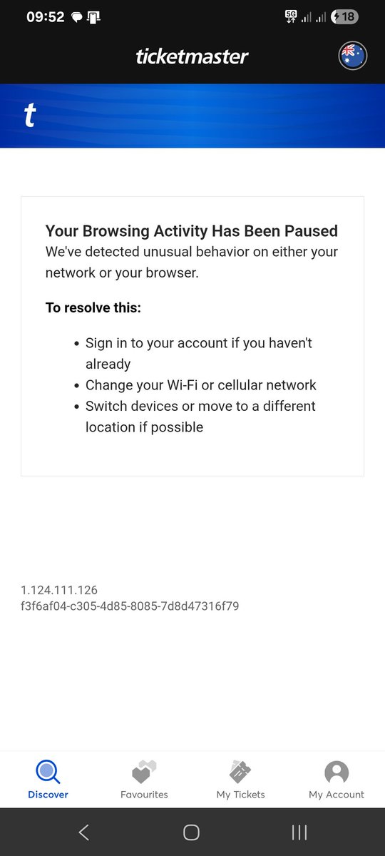 jonobates's tweet photo. @Ticketmaster_AU why? Fix now! https://t.co/XFm5YnXKK4