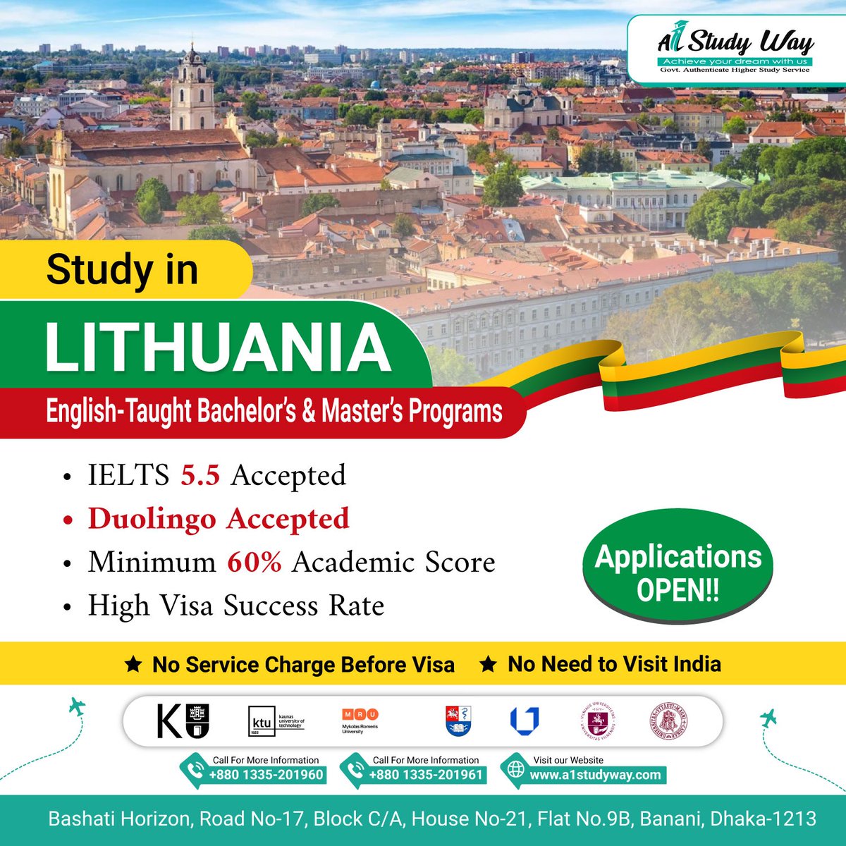 A1StudyWay's tweet photo. Study in Lithuania – September Intake 2026

Apply now for September 2026 intake

More Details: https://t.co/gw8bWQgOJf

📞 Contact Us
a1studyway@gmail.com
https://t.co/4xn3yovez0
📱01335201960, 01335201961
 
#studyinlithuania #studyinlithuania2026 #studyabroad #AbroadStudy https://t.co/cqwUAUfBaD
