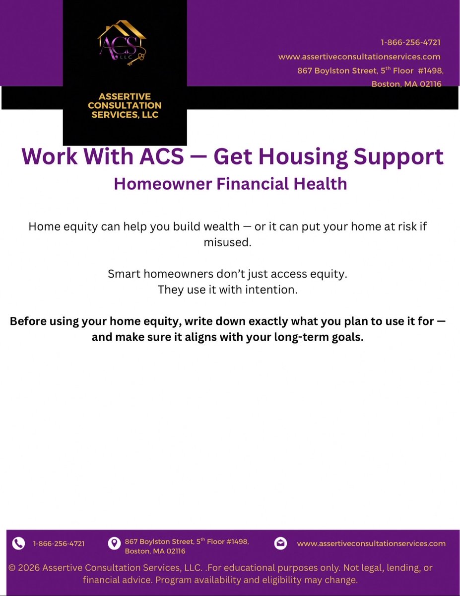 ACSLLC2022's tweet photo. Your Home Equity Is Powerful — Don’t Misuse It

Home equity can be a powerful financial tool — but it should be used strategically, not for short-term spending.

#HomeEquity #FinancialStrategy
#WealthBuilding #HomeownerEducation
#MassachusettsLiving https://t.co/lcijqopzzv