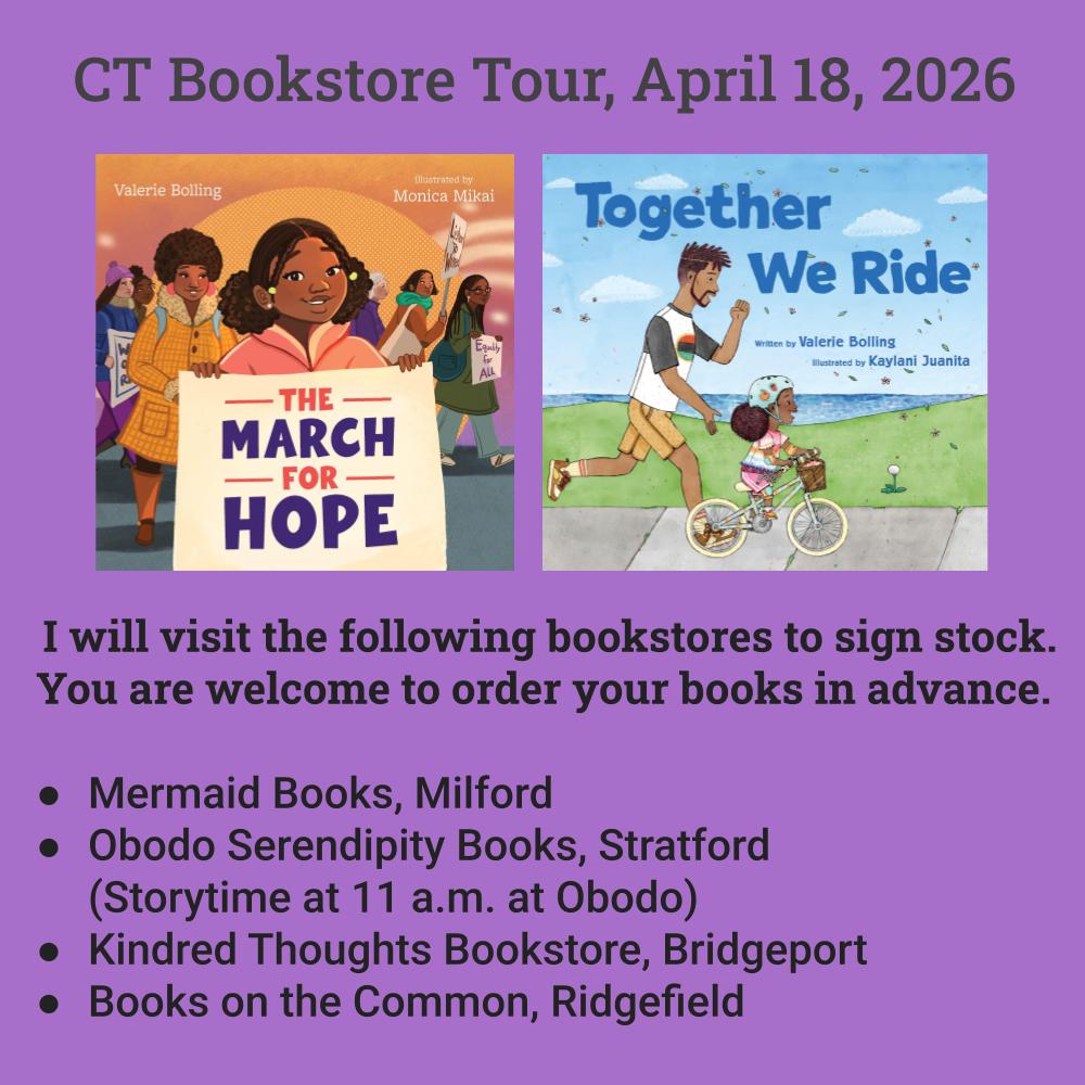 valerie_bolling's tweet image. I'm looking forward to my next CT bookstore tour  on April 18!

You can order books in advance that I'll personalize for you when I'm at the store. You can also visit on Independent Bookstore Day and get signed copies of my books.

#independentbookstores #kidlit #authorlife