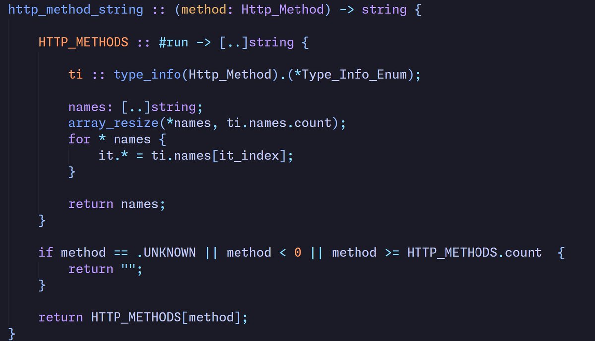 Jai appreciation post:

In Go, if you have an enum and want a `stringify` function for it, you need to:

1. Add a special comment (not checked by compiler)
```go
//go:generate stringer -type=Status
type Status int
const (
StatusUnknown Status = iota
StatusPending
)
```
2. Install