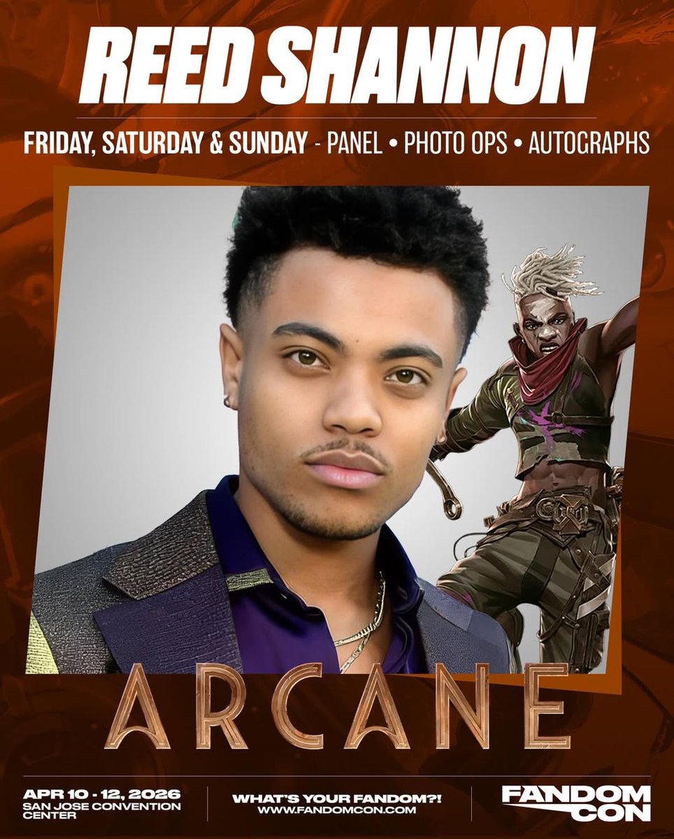 FandomconUSA's tweet photo. ⚡ARCANE - EKKO ARRIVES! ⚡

We’re beyond excited to welcome Reed Shannon to FandomCon Silicon Valley 2026 as part of our epic Arcane Cast! 🎉

What’s Your Fandom?!

⚡️

#fandomcon #comiccon #sanjose https://t.co/uOBtzTmHv3