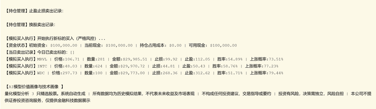 cnfinancewatch's tweet photo. 一、华尔街观察金融垂类大模型介绍：https://t.co/1YPvgOdHSS

二、每日A股自由现金流100成份股个股机会数据：https://t.co/hkfMd4BboC

三、每日美股纳指100成份股个股机会数据：https://t.co/hgFQB7pT4S

四、华尔街观察中美股市研究资料周报：https://t.co/KnrKHHe9Tx

五、华尔街观察股、债、黄金、现金管理四类ETF动量策略指引：https://t.co/NQo1CGVlAD（什么时候持有股票？什么时候买入黄金？什么时候持有债券？我们帮你定！）

以上为每日、每周邮件推送！以下为本推���定栏目，重要日订阅者专栏优先发送。

每日数据提供A股自由现金流、美股纳指100成分股股池通过大数据量化计��的当日盘中上涨概率最优三只股票上涨概率、胜率、赢率数据，并提供模拟盘买卖直观信息。成功率78%。

六、每日A股投行热点研报汇总：https://t.co/zybq7AZqml

七、每日上市公司提价函汇总：https://t.co/C1D75K0cfO

八、每日A股盘前预测：https://t.co/JbIeXw97y4

九、每日美股盘前预测：https://t.co/gHearjw42c