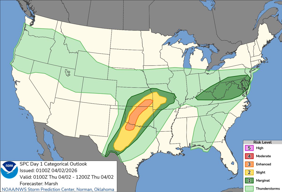 8:02pm CDT #SPC Day1 Outlook Enhanced Risk: portions of northwest Texas ...