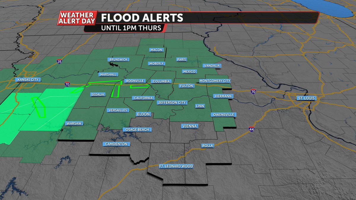 JessicaABC17's tweet image. A Flood Watch is in effect for much of Mid-MO tonight as 1-3" of rain could fall over some of the same locations that saw 1-2" of rain in the last 24 hours. Low water crossings will be dangerous into the morning! #midmowx