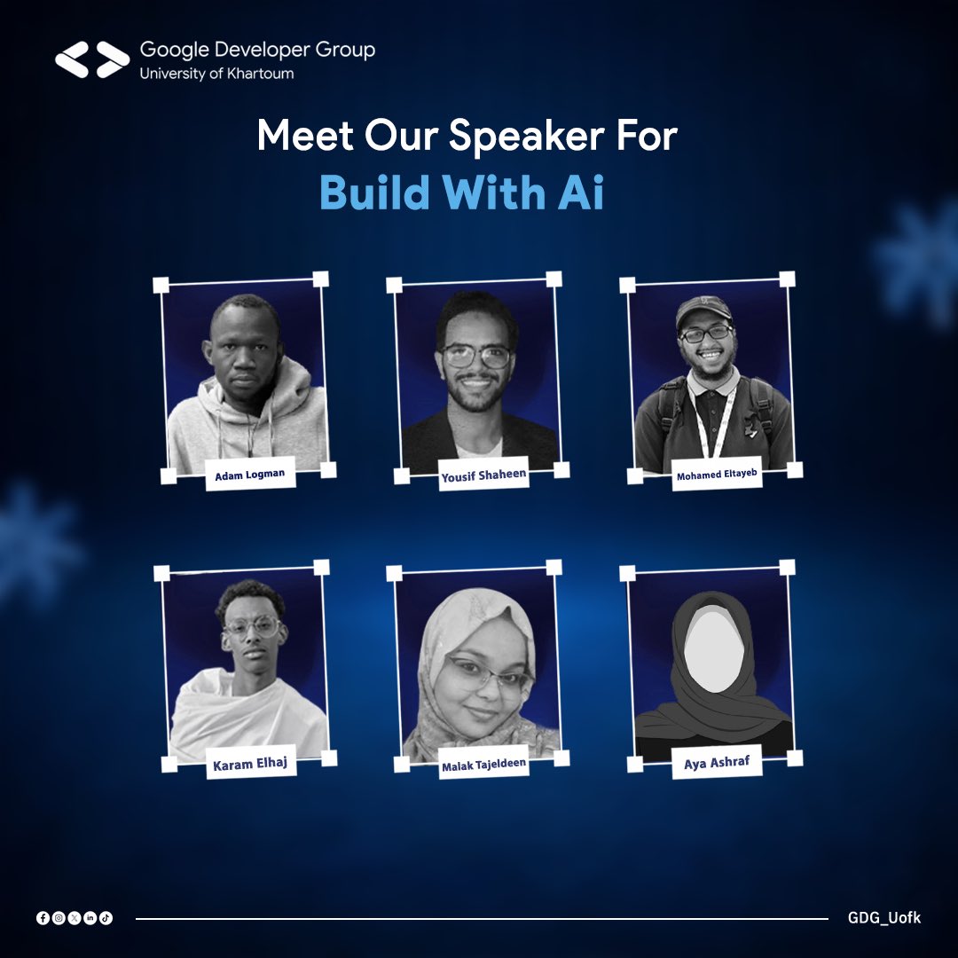 تعرّفوا على قادة معرفة مخيم Build With AI 

الخبرة الحقيقية + نقل المعرفة بوضوح؛ كان معيارنا الأساسي لضمان محتوى عملي يفرق في رحلتكم التعليمية والتطبيقية.

آدم لقمان | يوسف شاهين | محمد الطيب
كرم الحاج | ملاك تاج الدين | آية أشرف

#GDG_UofK #GDGOnCampus #BuildWithAI #Gemini