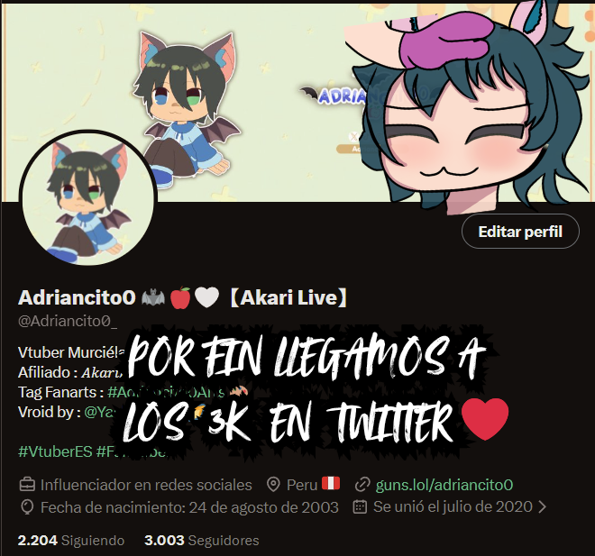 Adriancito0_'s tweet photo. 𝐏𝐨𝐫 𝐟𝐢𝐧 𝐬𝐞 𝐥𝐨𝐠𝐫𝐨́ 𝐥𝐥𝐞𝐠𝐚𝐫 𝐚 𝐥𝐨𝐬 𝟑𝐊 𝐝𝐞 𝐅𝐨𝐥𝐥𝐨𝐰𝐞𝐫𝐬 𝐞𝐧 𝐓𝐰𝐢𝐭𝐭𝐞𝐫 🥹🤍

Gracias de corazón por todo su apoyo🦇🍎🫶
De verdad significa mucho para mí seguir creciendo 
con ustedes
Vamos por más juntos🚀✨

#VtuberES #Vstreamer #ChikiMurciélago https://t.co/zljZv3sOtk