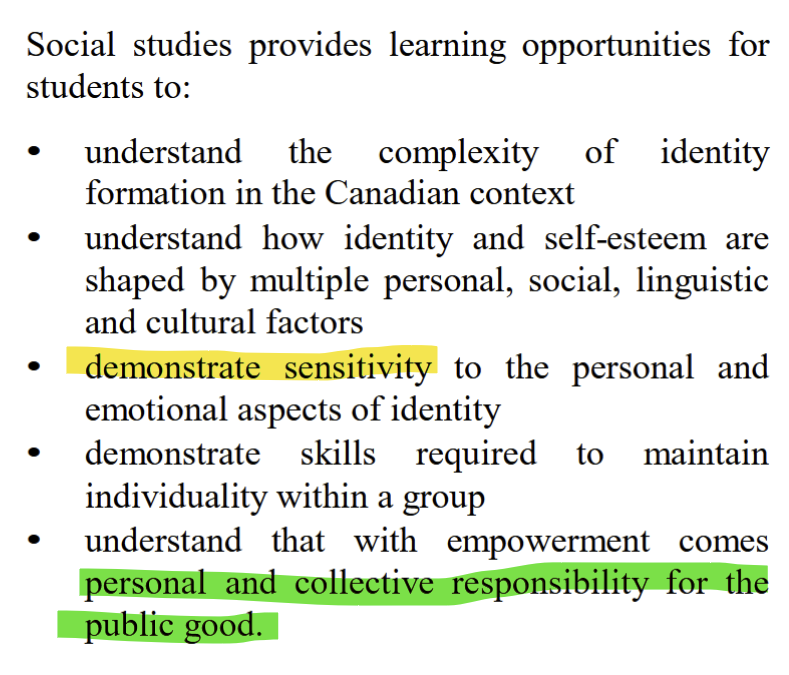 MsLutzmann's tweet image. Does the UCP government want teachers to be neutral, or does it want us to teach the curriculum?  This is straight out of the current, government-issued curriculum that they apparently want teachers to unwaveringly deliver.   #abed #abpoli #ableg