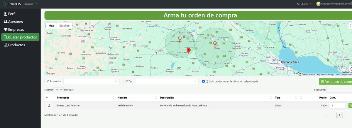 gis_ursula's tweet photo. Hemos lanzado una nueva funcionalidad en la web de UrsulaGIS que permite publicar productos o servicios y consultarlos para generar órdenes de compra.
Para cargar un producto, primero marcate como proveedor en tu "Perfil" y luego accedé a la sección "Productos".
Para buscar productos, solo tenés que ir a "Perfil" > "Buscar Productos".
Te invitamos a cargar tus productos y servicios, y a consultar los proveedores disponibles en tu zona.
¡Estamos ansiosos por ver lo que vas a publicar!