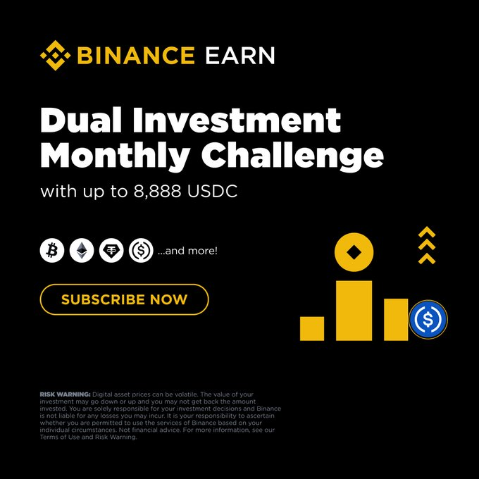 shinBysim8's tweet photo. Use Dual Investment and you could earn a share of up to 8,888 USDC. https://t.co/A6BdEsWtsP