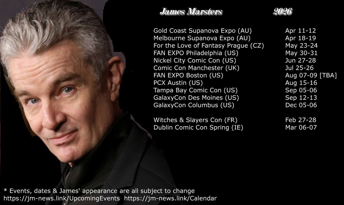 jamie_marsters's tweet image. Want to know where James Marsters will be in 2026? Then check out this handy pic! 

jm-news.link/UpcomingEvents 
jm-news.link/Calendar 

@JamesMarstersOf #JamesMarsters #Spike #Buffy #BuffytheVampireSlayer #BtVS