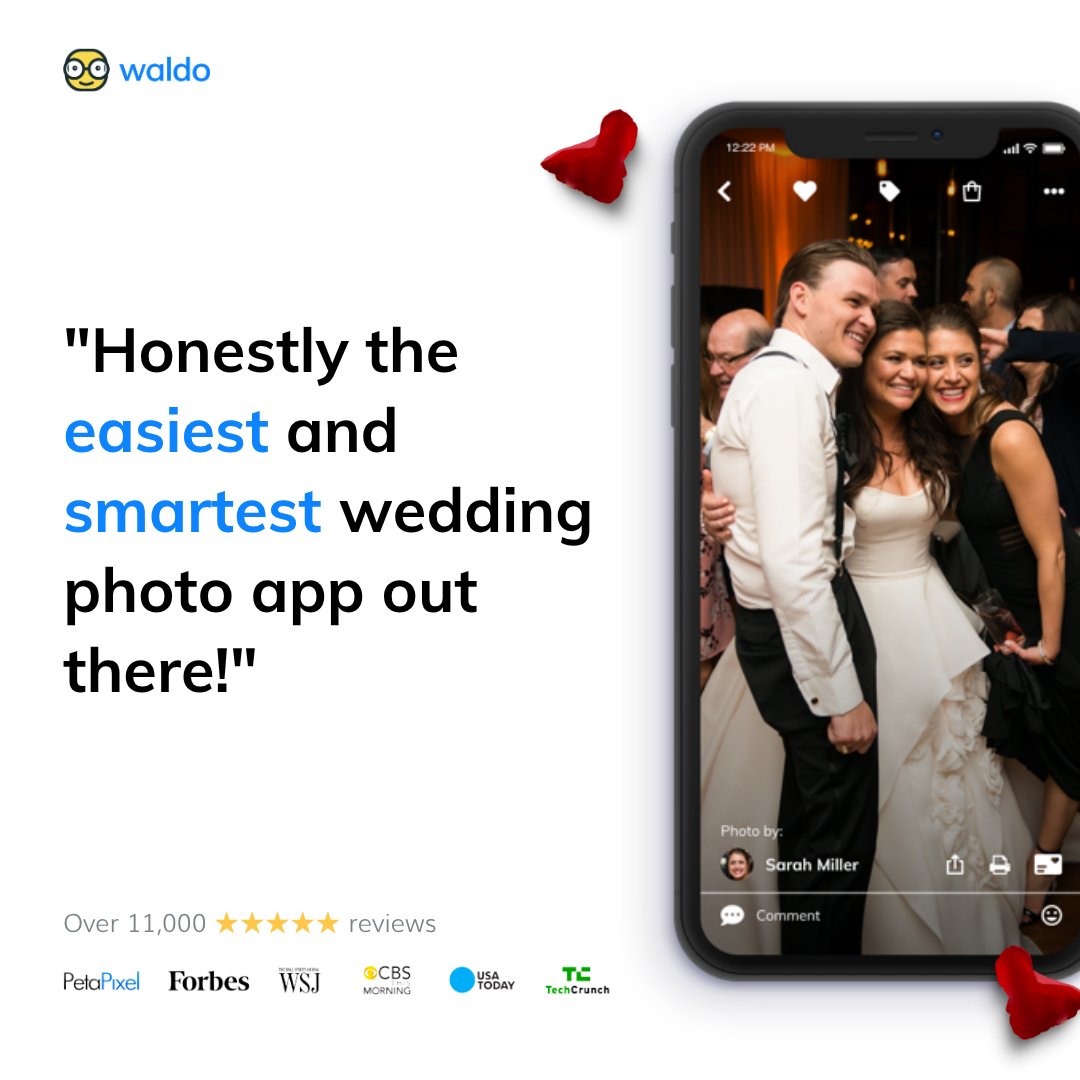 Your wedding goes by fast… your memories shouldn’t. 

With Waldo, every guest can capture and share moments from your big day — all in one place.

Just scan a QR code, upload, and let Waldo deliver every photo you’re in automatically.

No chasing photos. No missing memories.