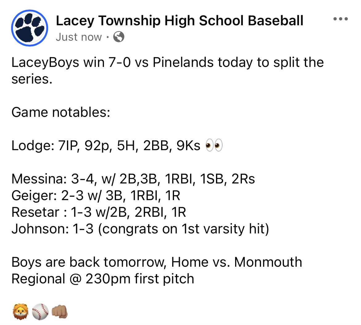 Lacey Township High School Baseball tweet media