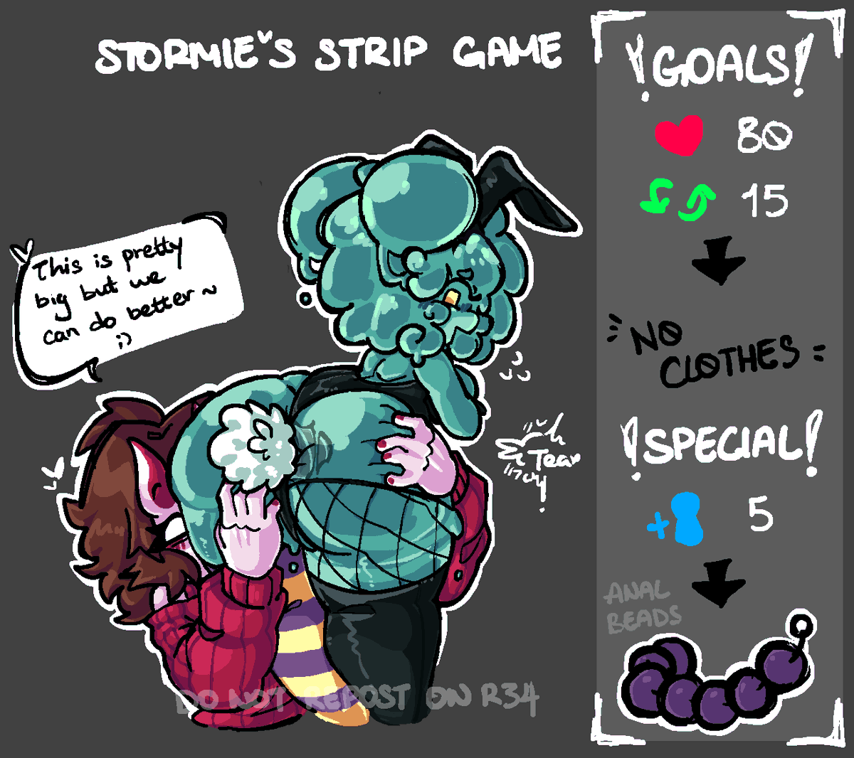 stormie's strip game pt 2!!

all that clothes is blocking all the view.... lets spice things up..
check thread for a special vote!