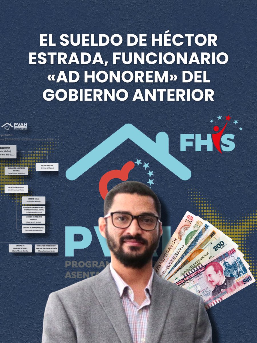 🚨Héctor Rolando Estrada Muñoz fue nombrado director ejecutivo «ad honorem» del Programa de Vivienda y Asentamientos Humanos (PVAH), pero entre 2023 y 2026 cobró pagos bajo el cargo de «asesor ejecutivo», un puesto que antes ocupó Olga Doris Castro, hermana de la expresidenta