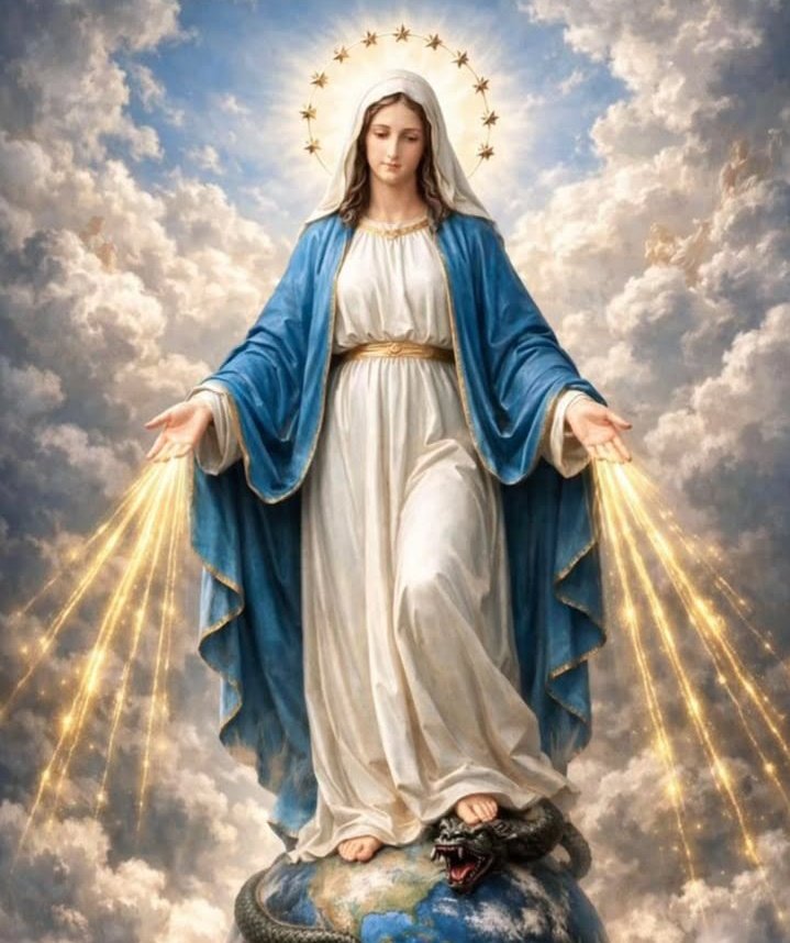 ✝️ Dios te salve, María, 
llena eres de gracia;
el Señor es contigo.
Bendita Tú eres 
entre todas las mujeres,
y bendito es el fruto de tu vientre, Jesús. 

Santa María, Madre de Dios,
ruega por nosotros, pecadores,
ahora y en la hora de nuestra muerte. Amén 🙏
