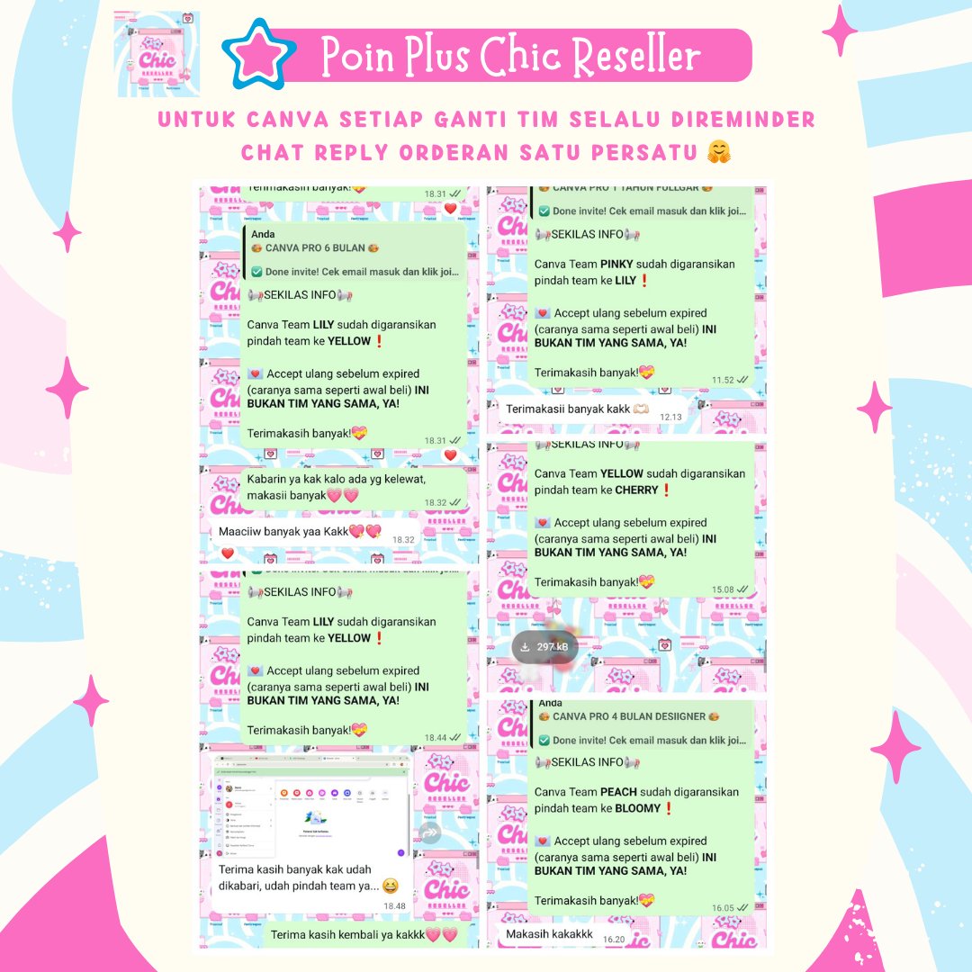 chicyap's tweet photo. @wxnbyn Hai Kak kebetulan banget CHIC RESELLER lagi opress nih!🤩
❀ Mau join atau intip pricelist bisa chat DM/WA 🤗
🩷 open pagi sampai tengah malam, ada canva, capcut, viu, sosmed needs lengkap, admin ramah banget!🥰
⠀
۶ৎ — WA ☎️ https://t.co/glfkjR42xe
۶ৎ — DM 📩 (tag @ after dm) https://t.co/wa4ieu7ZI8