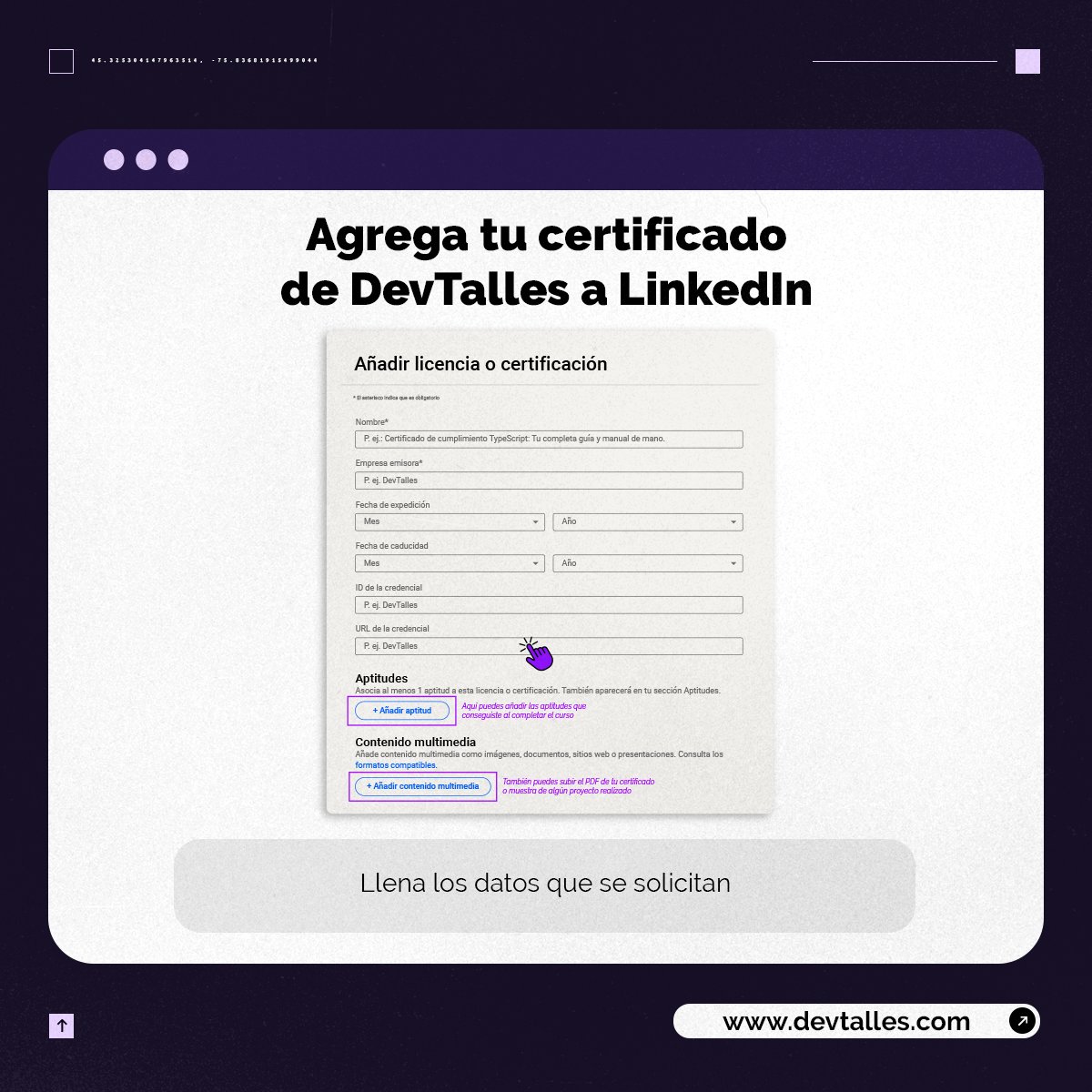 DevTalles's tweet image. 🤔 ¿Sabes cómo agregar el certificado de cumplimiento a tu perfil de #LinkedIN?

😉 No te preocupes, sigue este tutorial y lo dominarás a DevTalle.

📃🎓¡Pruébalo al finalizar cualquiera de nuestros cursos, incluso los gratuitos!

 🔗 Y claro, síguenos en: linkedin.com/school/devtall…