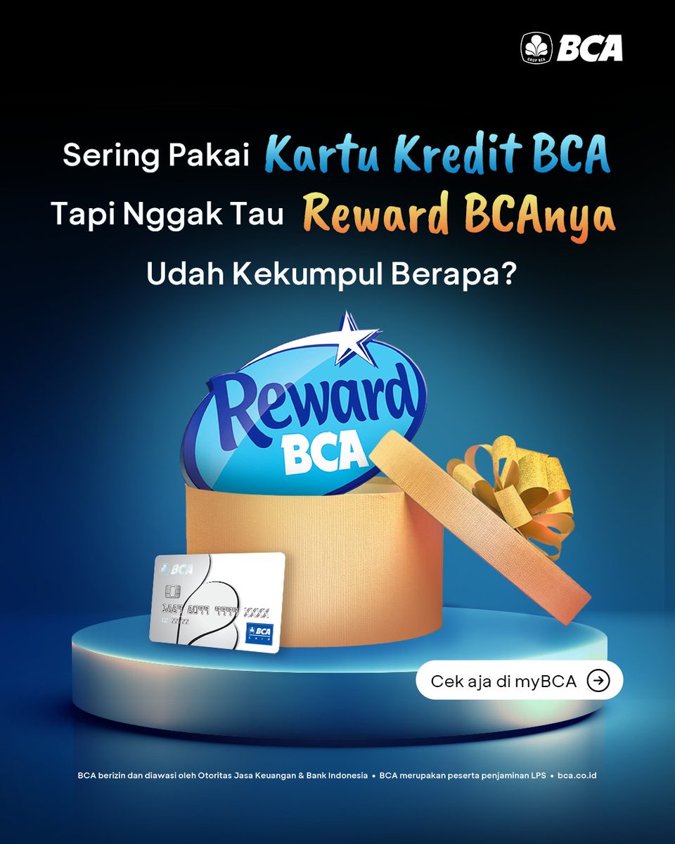 GoodLifeBCA's tweet photo. Sering transaksi pakai Kartu Kredit BCA tapi nggak tau punya saldo Reward BCA berapa? ✨

Langsung cek aja di myBCA! Jangan lupa koneksiin dulu Reward BCA ke myBCA ya, Goodfriends.

Informasi selengkapnya bisa cek di https://t.co/hnS1zddEYm

#Edukatips https://t.co/34K7Ygqm3O