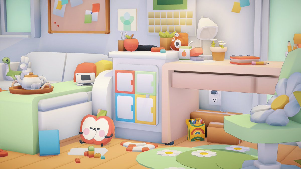 had so much fun making a room on stream today, definitely gonna do more!! 

room based on <a href="/HanamaruVT/">Salmo Nella 🍥📚 Fishtuber</a> (tysm for letting me borrow your aesthetic heh) ALSO THERE WERE GONNA BE WAY MORE NOTEBOOK PAPER THEMED STUFF BUT MY WORKSHOP WASN'T WORKING?? anyways. i love heisei retro. 📒🍎