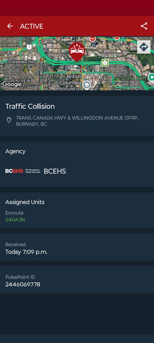 BCScan1's tweet image. BCHWY1 e/b before Willingdon HOV lane  for the MVI 🚗💥@ 1915 Hrs + 1907 Hrs   for BCEHS
#BurnabyBC #ScannerLowerMainland
#fyi
#DriveBC_LM
#TrsfficAlertsTCHYW1Arwa