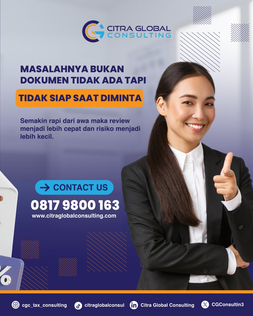 CGConsulting3's tweet photo. Era Coretax sudah datang, siap atau belum? 👀💻

Sistem baru menuntut data yang jauh lebih transparan. Jangan tunggu ditegur, mulai rapikan 7 dokumen wajib lewat Tax Review mandiri dari sekarang agar bisnis tetap aman dan tenang.📈🚀

#Coretax #TaxReview #PajakIndonesia #CGC https://t.co/WpWw2EXFwt