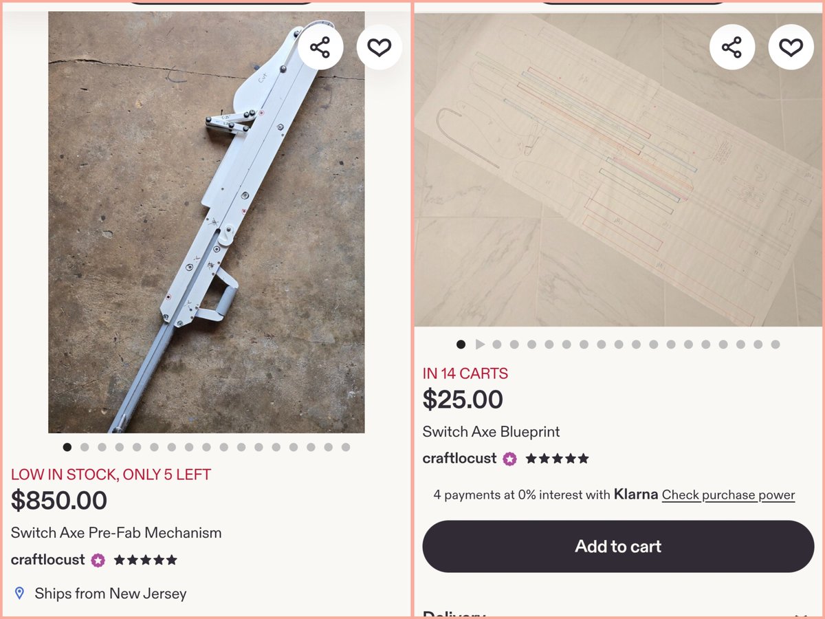thecraftlocust's tweet photo. Ver. 3 plan up. The mechanism weighs ~7lbs now + the instructions and blueprint are a lot more clear.
+ I posted a listing for the prefabbed mechanism for those that want to build a #swaxe but don't have time to use the plan.
#MonsterHunter #monsterhunterprops #switchaxe #cosplay https://t.co/lp0552asA9