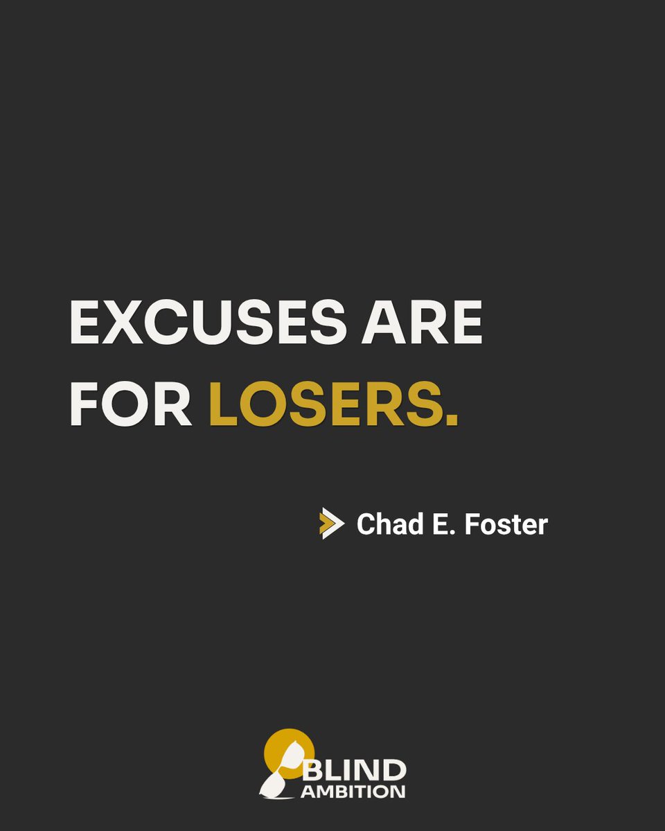 ChadEFoster's tweet photo. Chapter Three of my book is called 'Excuses Are for Losers.'

I went blind. I had a great one available.

But I decided not to use it. https://t.co/8mRxdeSV3P