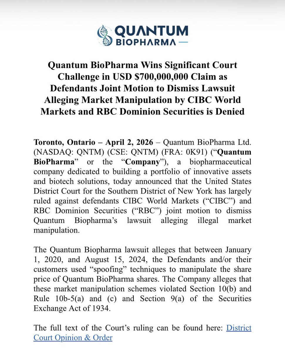 Quantum’s case against the banks to proceed to discovery. Yesssss!
Court opinion in the link below

irp.cdn-website.com/b4d0784e/files…

<a href="/stephmase22/">Stephanie 🇬🇧🇺🇸🦍</a> <a href="/kshaughnessy2/">kristen shaughnessy</a> <a href="/FlyEaglesFly529/">Polish Assassin2.0</a> <a href="/BAMinvestor/">BAM Investor</a> <a href="/anna_trades/">Anna</a> <a href="/annvandersteel/">Ann Vandersteel™️</a> <a href="/busybrands/">BusyBrands 🇺🇸</a> <a href="/FinanceLancelot/">Financelot</a> <a href="/RetailUnitedFin/">FIN</a> <a href="/xMarketNews/">X Market News🚨</a>