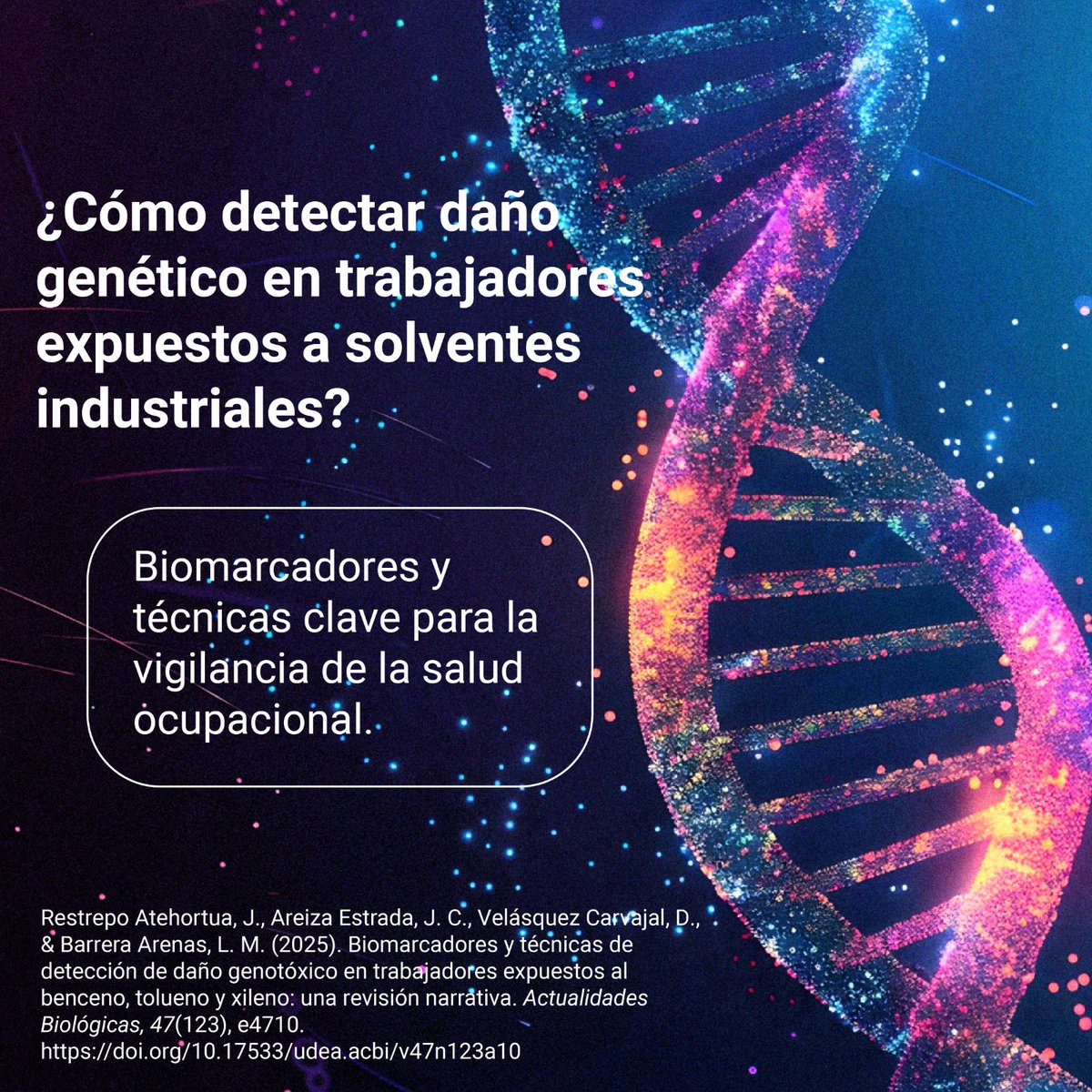 Actubiol's tweet photo. 🧪 El benceno es carcinógeno de Grupo 1 (IARC) y millones de trabajadores lo respiran a diario. Una revisión en Actualidades Biológicas identifica los biomarcadores clave para detectar daño en el ADN antes de que sea irreversible.
🔗 https://t.co/eEAlXTqqIL
#SaludOcupacional https://t.co/16J2losMbs