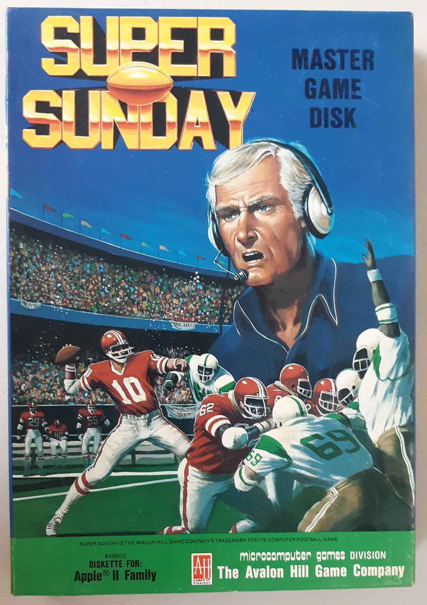 "Super Sunday" 1986 Avalon Hill/Microcomputer Games for Apple II. 20 Super Bowl teams including all the players names &amp; positions give you the best pro football teams of all time. Find out which team was the best ever, by matching up any team against any other regardless of year.