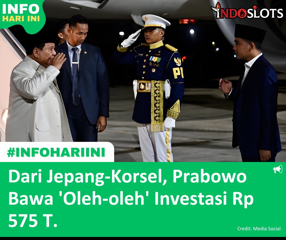 info_hari_inii's tweet image. Presiden Prabowo Subianto tiba di Tanah Air usai merampungkan kunjungan ke dua negara, Jepang dan Korea Selatan. Pesawat kepresidenan yang membawa Presiden Prabowo dan rombongan mendarat di Pangkalan TNI AU Halim Perdanakusuma, Jakarta.

#prabowosubianto #koreaselatan #jepang