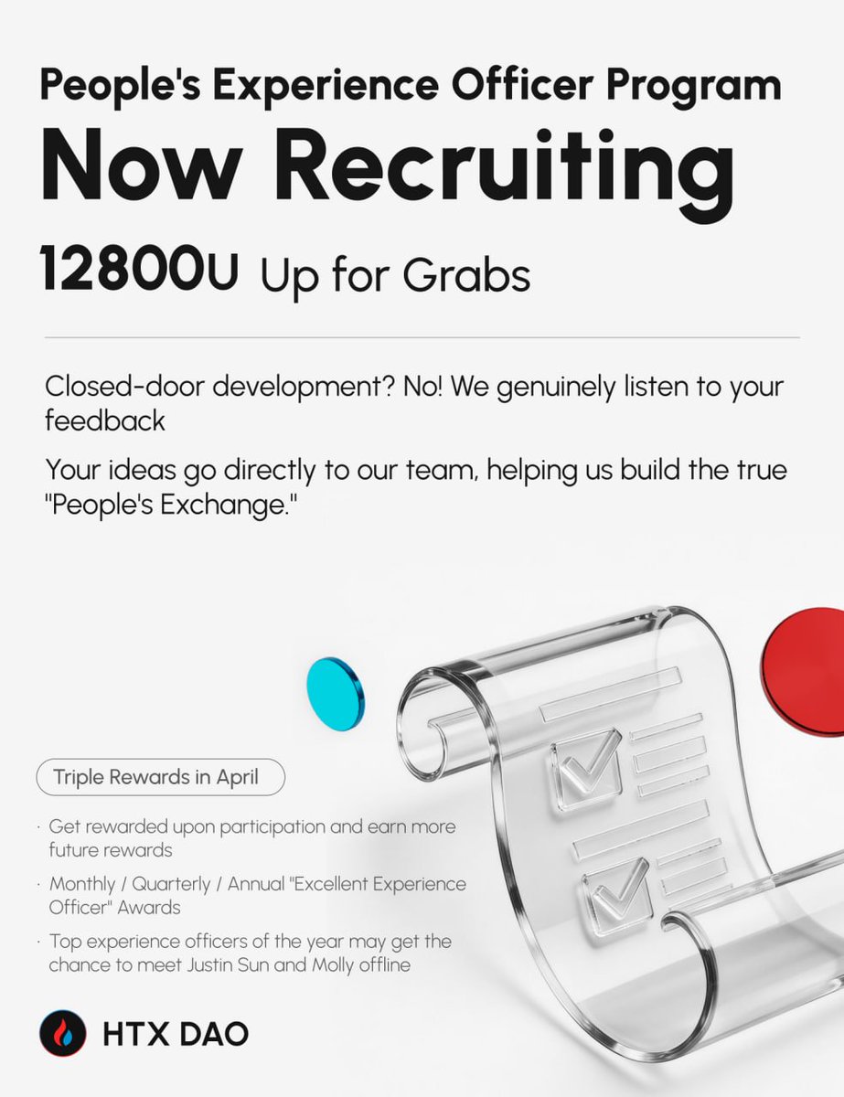 HTXCommunity's tweet image. HTX DAO People’s Experience Officer Program is live this April!
💰 $12,800 #reward pool unlocking continuously

1⃣ Experience the latest #HTX activities
2⃣ Share your real screenshots on social media or communities
 (Add #HTXDAO_PeoplesExperienceOfficer + activity tag, e.g.