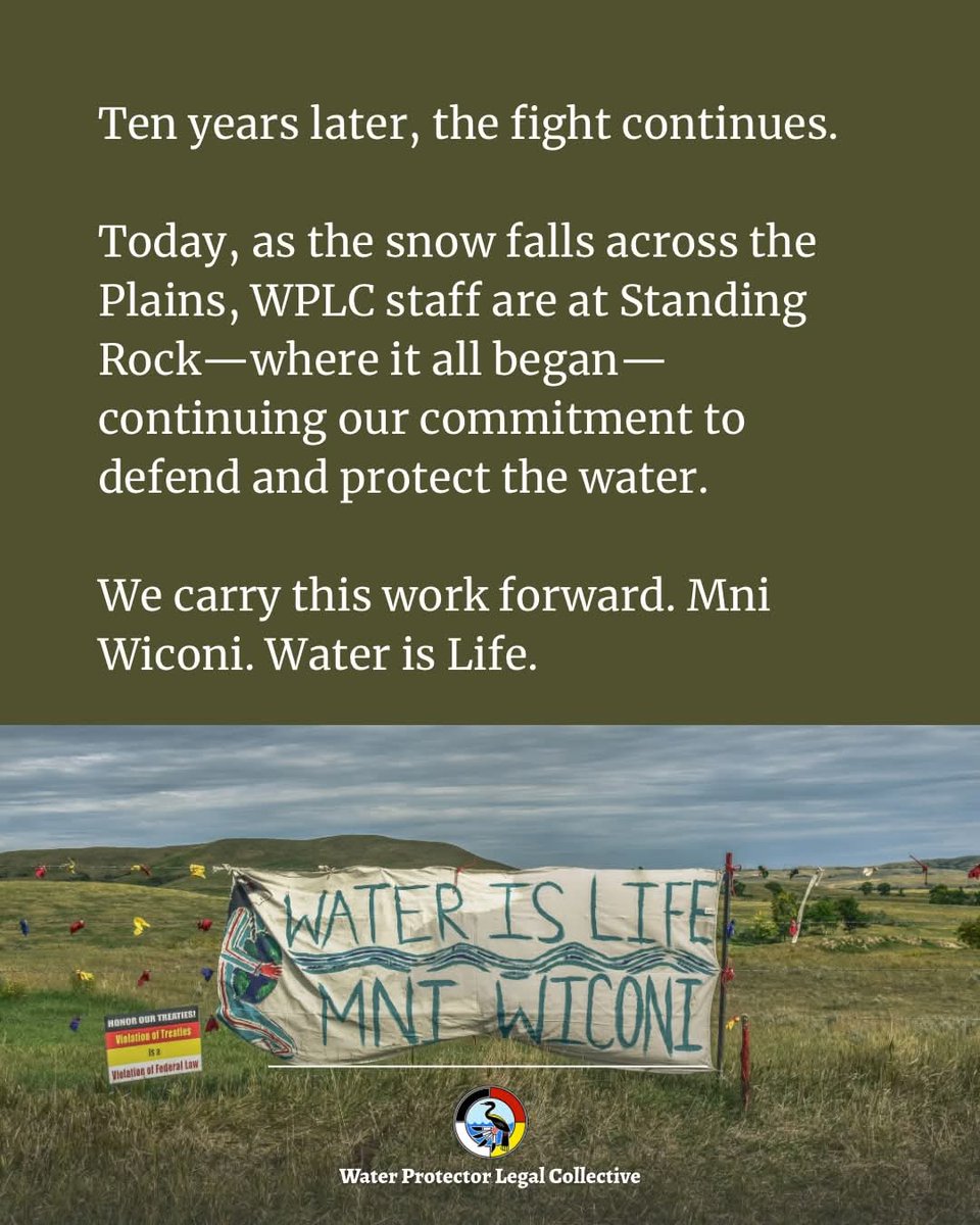 mahtowin1's tweet image. "Ten years today since the founding of Sacred Stone Camp. Ten years of resistance, prayer &amp;amp; protection. Standing Rock was more than a fight—it was a movement that changed history, reminding the world that #WaterIsLife and that defending it is defending our future."
#NoDAPL