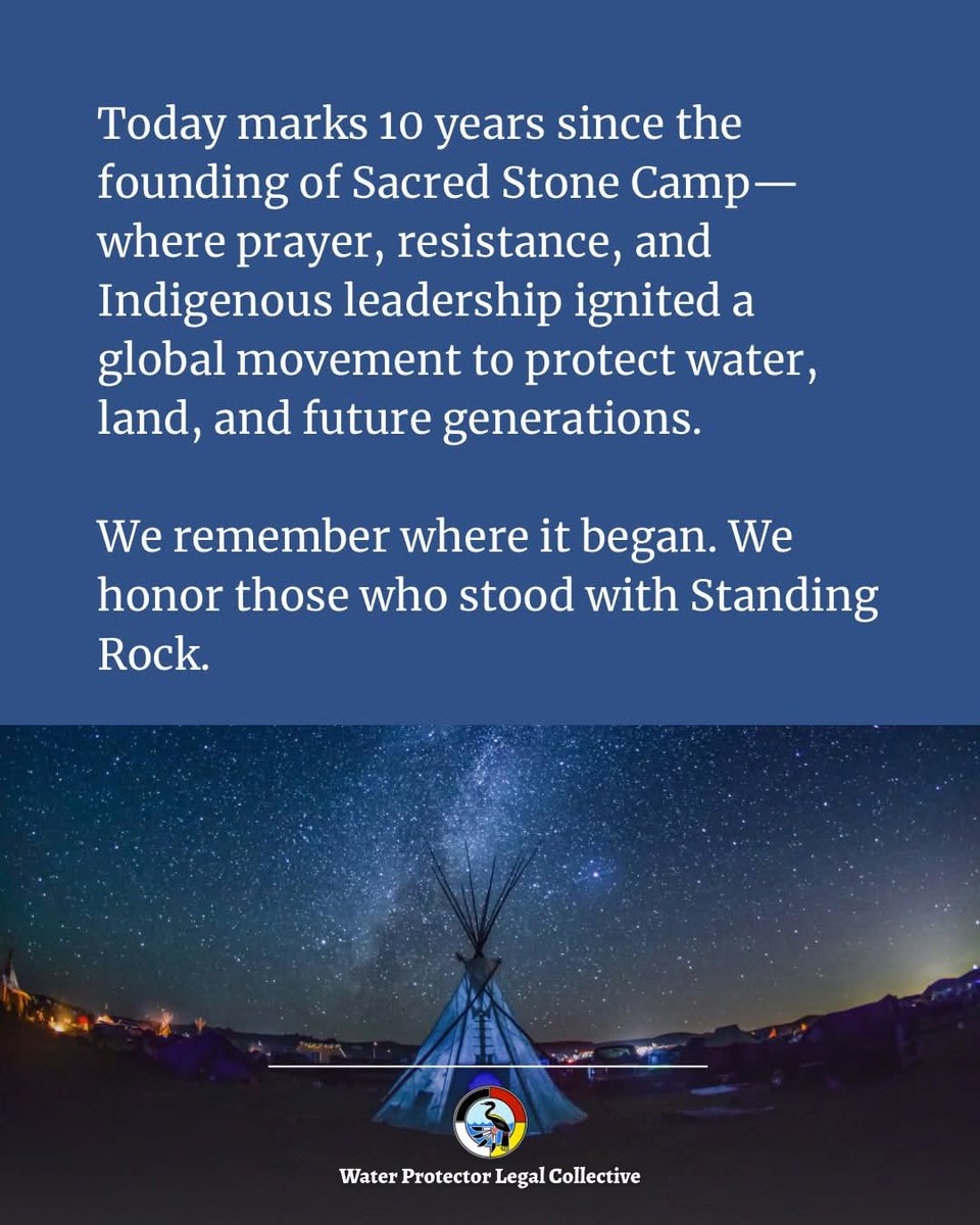 mahtowin1's tweet image. "Ten years today since the founding of Sacred Stone Camp. Ten years of resistance, prayer &amp;amp; protection. Standing Rock was more than a fight—it was a movement that changed history, reminding the world that #WaterIsLife and that defending it is defending our future."
#NoDAPL