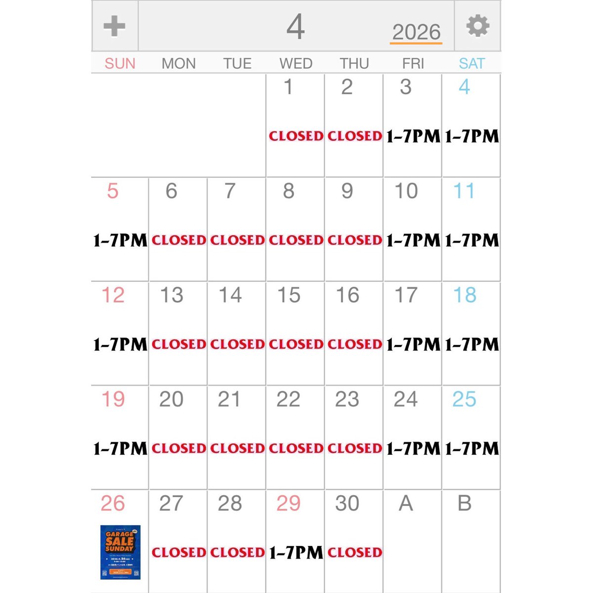NO13SHOP's tweet photo. .
- Schedule for APRIL -

Open：about 1 - 7 P.M.
Closed：Mon - Thu
※都合によりしばらくの期間、営業日を変更しています

26(Sun)はイベント出店の為、店舗休業
29(Wed)は祝日の為、通常営業

#セレクトショップ #古着屋
#掛川 #静岡 #浜松 https://t.co/xATnkXv7w9