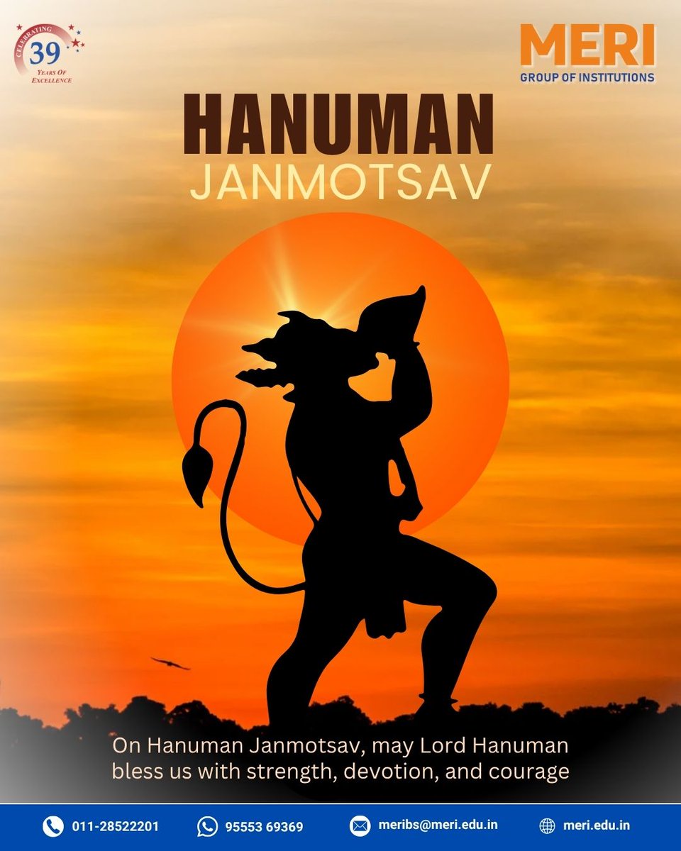 meri_college's tweet image. On Hanuman Janmotsav, we celebrate devotion, strength, and humility.
May Lord Hanuman inspire us to stay fearless, focused, and committed to our purpose.
#HanumanJanmotsav #MERIGroupOfInstitutions #InspirationDaily