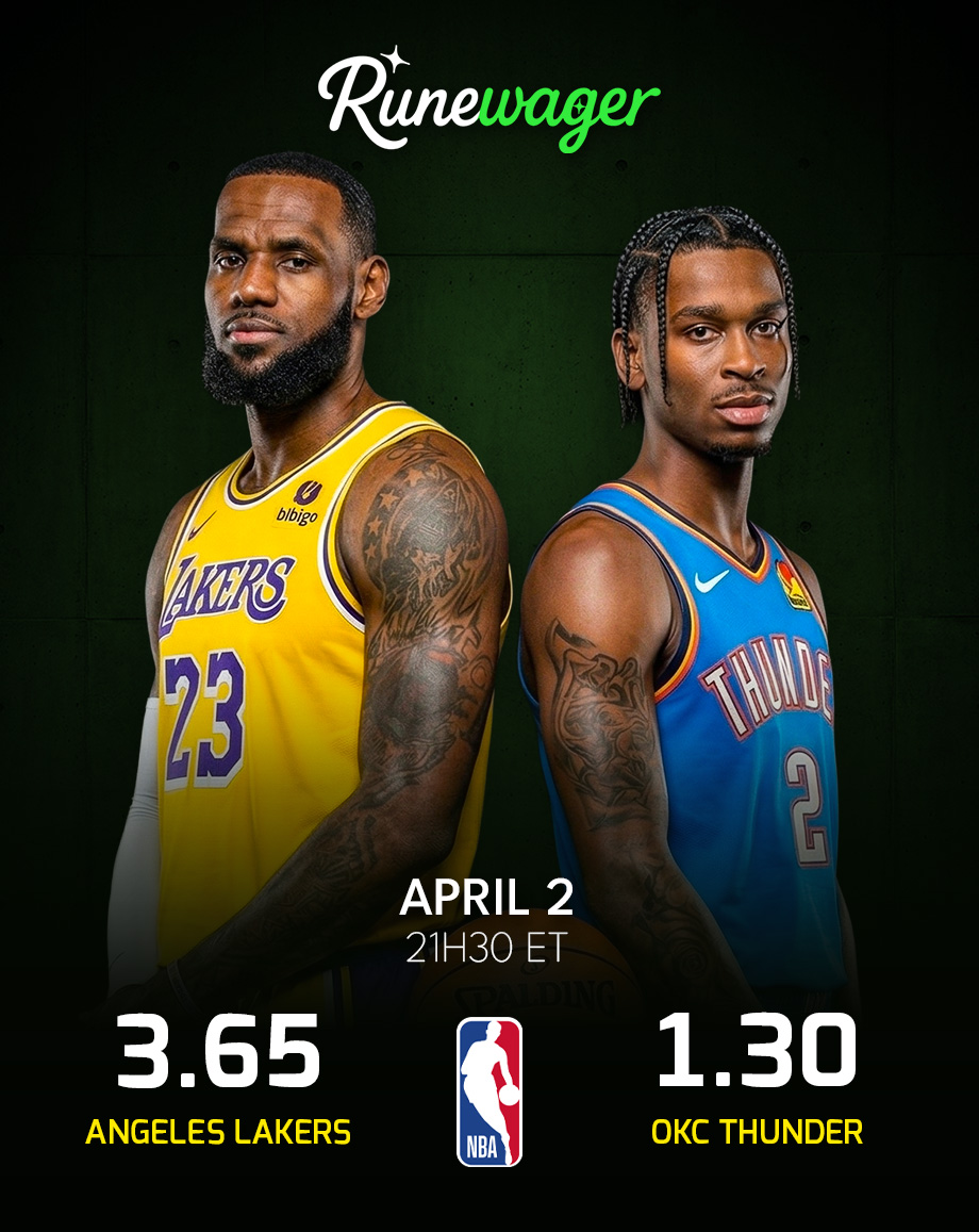 #NBA | TONIGHT 🏀

LA Lakers 🆚 OKC Thunder

Can LeBron slow down the Thunder?

🔁 + your pick &amp; RW | #sports 

👉 runewager.com/sportsbook