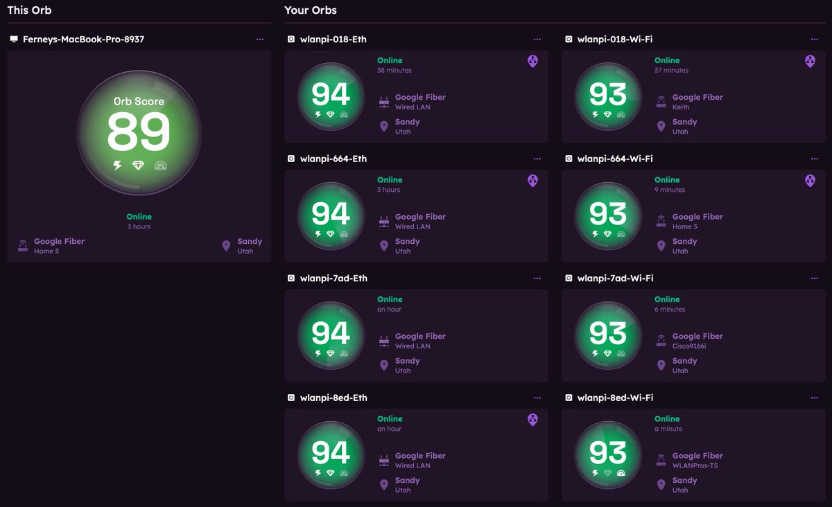 Ferney_Munoz's tweet image. Dual interface @OrbForge running on @WLANPi R4s, one Orb reports on the Ethernet &amp;amp; the second reports  on the #WiFi connection. The -Eth &amp;amp; -Wi-Fi are appended to the WLANPi hostname to identify the interface. Game changer when troubleshooting: Wire or Wireless? See you in class!