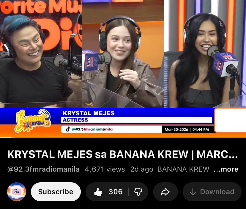 uploaded na ulit ang banana krew ep ni krystal! if you have time, watch ulit tayo guys 🥹 let’s boost the views 💛✨

🔗: youtube.com/live/v4Yo8QtBY…

#KrystalMejes