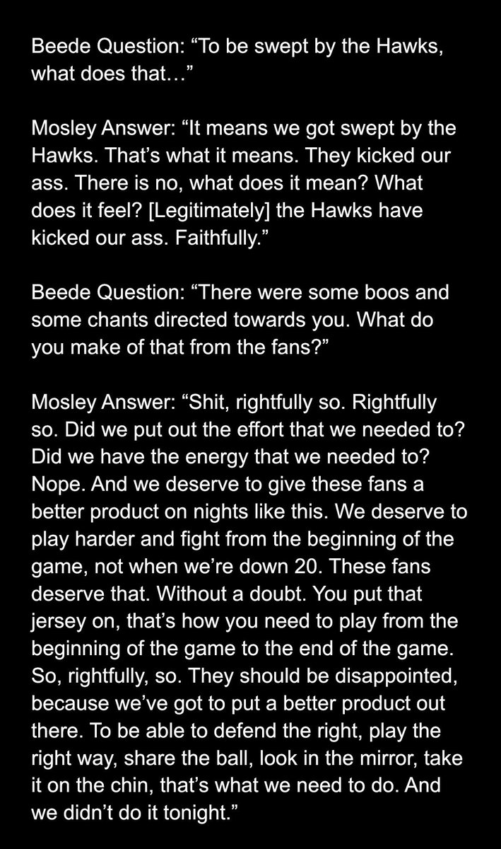 therealBeede's tweet image. I asked Jamahl Mosley about the Hawks sweeping the #Magic:

“The Hawks have kicked our ass. Faithfully.”

I then asked about the boos and chants from fans:

“Shit, rightfully so. … They should be disappointed, because we’ve got to put a better product out there.”

Full remarks: