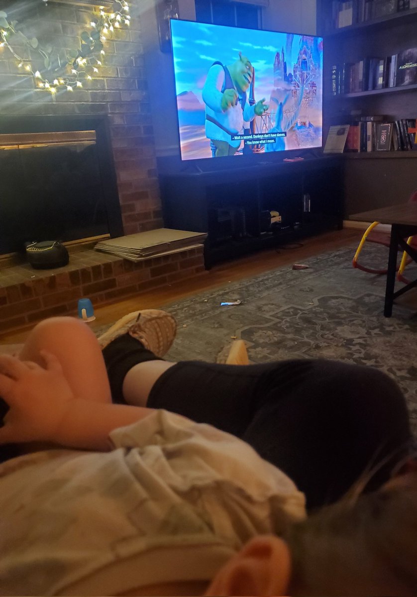 Nursing my youngest baby, watching Shrek, living the dream.