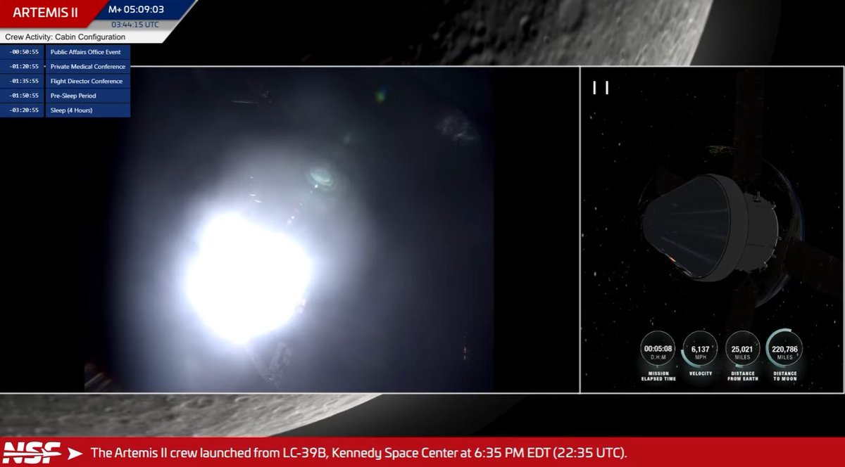 dpoddolphinpro's tweet image. RIGHT NOW: The Artemis II crew are attempting to resolve the toilet... difficulties... onboard Orion Integrity. Watch live on @NASASpaceflight's Artemis 24/7