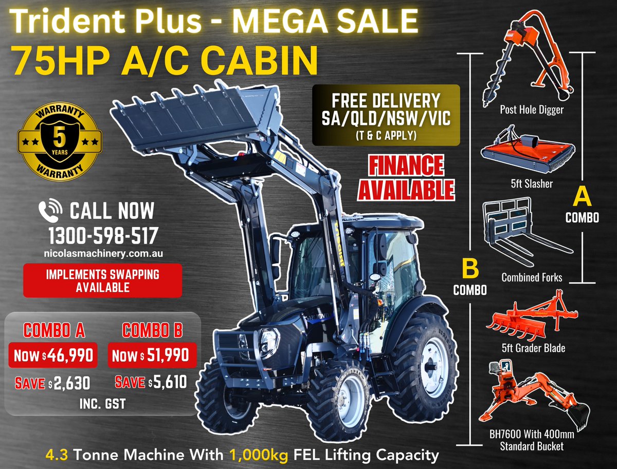 OnlyAgAU's tweet photo. 🚜🔥 THIS IS WHERE POWER MEETS PERFORMANCE.

Introducing the Trident Plus 75HP A/C Cabin Tractor — the ultimate powerhouse built for operators who demand more from every job. This is next-level performance, strength, and comfort all in one machine.

https://t.co/8UbPTsW8YP https://t.co/k2r07hEo4c