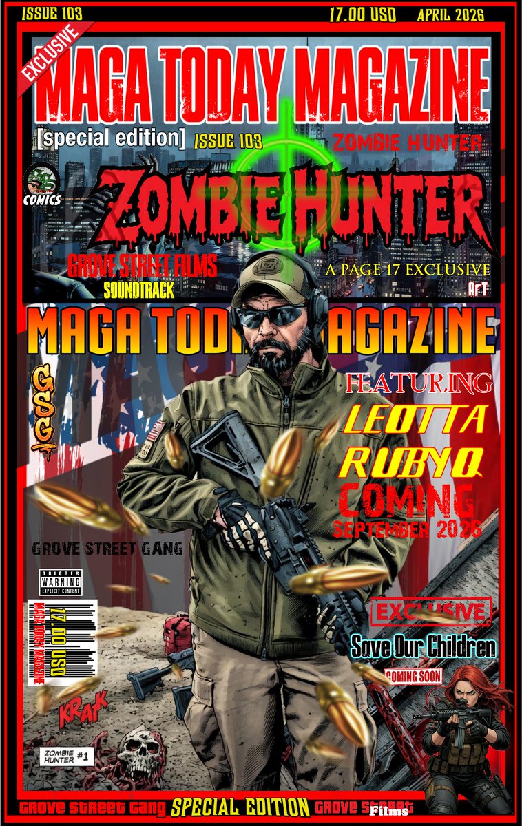 GroveStreetFilm's tweet photo. #MagaTodayMagazine Issue#103 'Zombie Hunter' featuring @TheMrLeotta & @RuBQ_11 Get ready for a 'Brain Exploding' Interview with the Cast of the New Mini-Movie🧟‍♂️"Zombie Hunter"🧟‍♂️COMING SOON from #GroveStreetGang & #GroveStreetFilms starring Mr. Leotta and Co-Starring Ruby Q11. See The Preview for the film on 'Enjoy The Show' with @DcLidstone Mon/Wed/Fri 8pm ET 🎬✨ Don't miss the Page 17 ExQlisive! 🔥💪