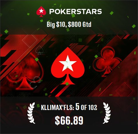 Fred_Lara's tweet photo. I finished 5 of 102 and won $66.89. #poker #PokerStars https://t.co/boPFqnshN1